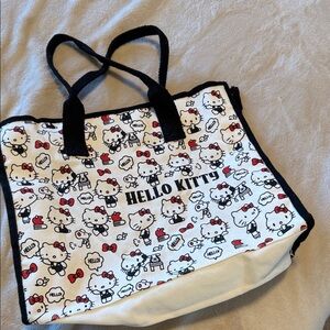 Hello Kitty White Canvas Tote with Black Trim and Red Accents